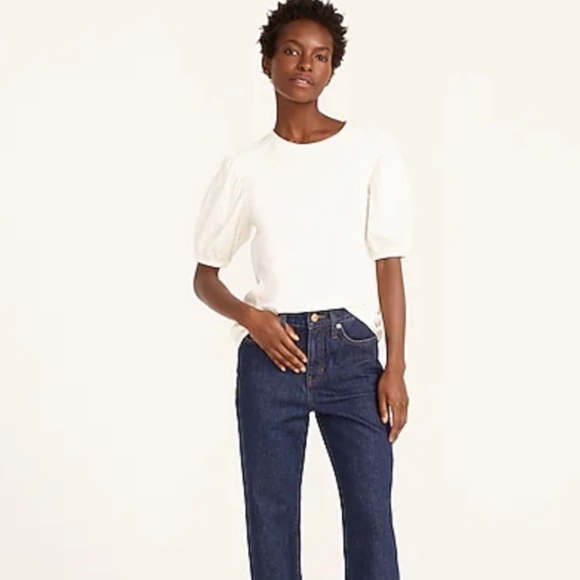 j crew puff sleeve broken in t shirt ivory - Picture 1 of 7